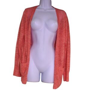 J. Crew Cardigan Sweater M Pink Salmon Linen Blend Open Front Preppy Coastal